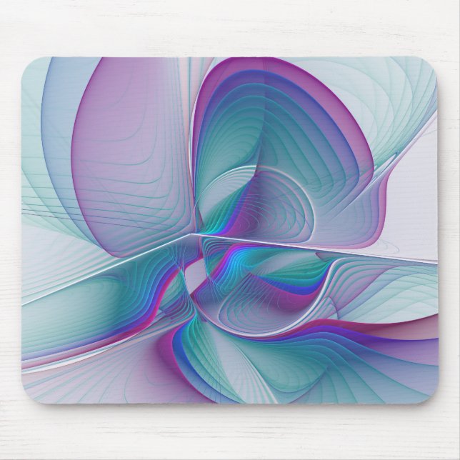 Modern Abstract Pink Blue Turquoise Fractal Art Mouse Pad (Front)
