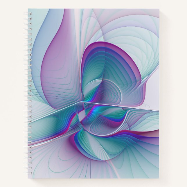 Modern Abstract Pink Blue Turquoise Fractal Art Notebook (Front)