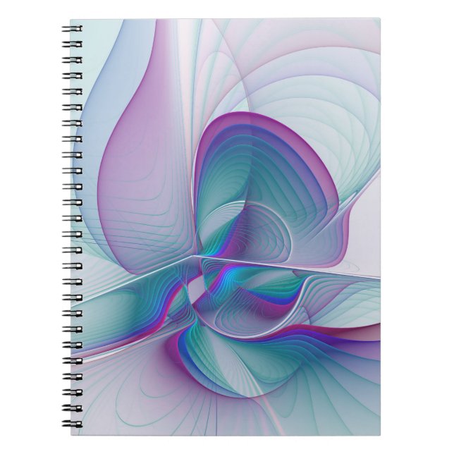 Modern Abstract Pink Blue Turquoise Fractal Art Notebook (Front)
