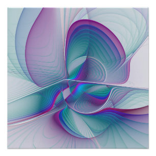 Modern Abstract Pink Blue Turquoise Fractal Art Poster