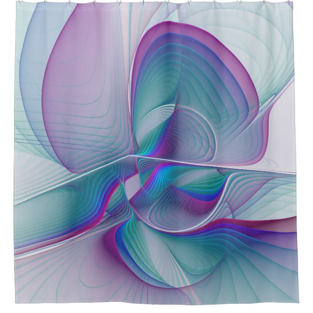 Modern Abstract Pink Blue Turquoise Fractal Art Shower Curtain (Front)