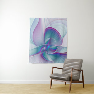 Modern Abstract Pink Blue Turquoise Fractal Art Tapestry