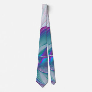 Modern Abstract Pink Blue Turquoise Fractal Art Tie