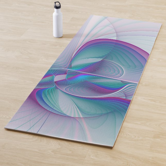 Modern Abstract Pink Blue Turquoise Fractal Art Yoga Mat (In Situ)
