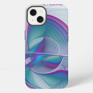 Modern Abstract Pink Blue Turquoise Fractal Name iPhone Case