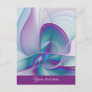 Modern Abstract Pink Blue Turquoise Fractal Text Postcard