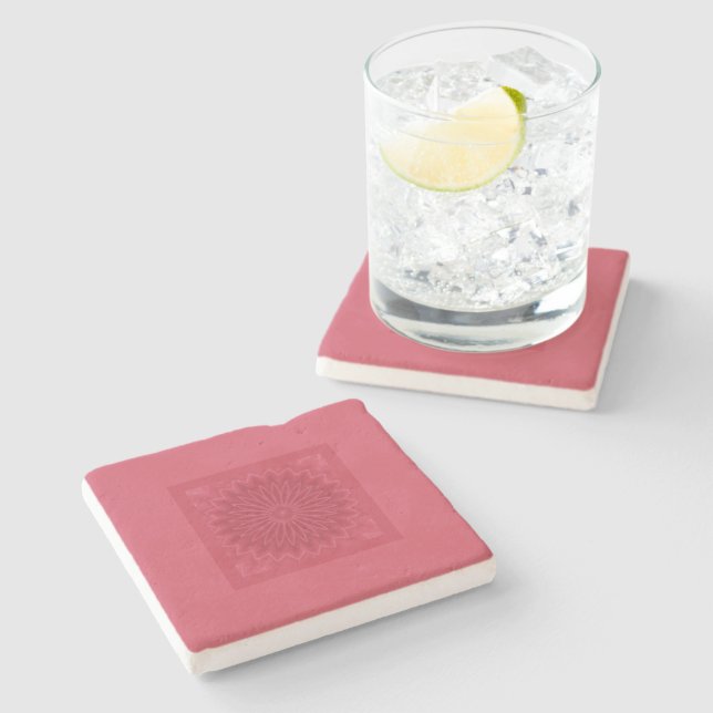 Modern Abstract Pink Floral Chic Stone Coaster (Side)