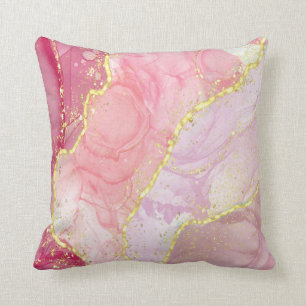 Modern Abstract Pink Gold Glitter Alcohol Ink Cushion