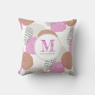 Modern Abstract Pink Grey Pattern Monogram Cushion