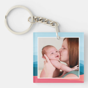 Modern Abstract Pink Mountains Personalised Photo Key Ring
