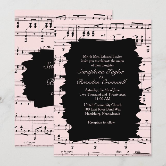 Modern Abstract Pink Music Wedding Invite (Front/Back)