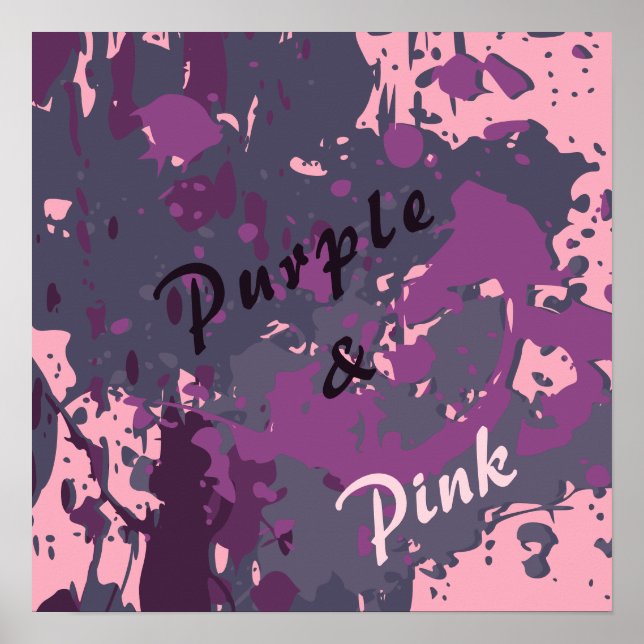 Modern Abstract Pink Purple Vector Paint Splatter Poster (Front)