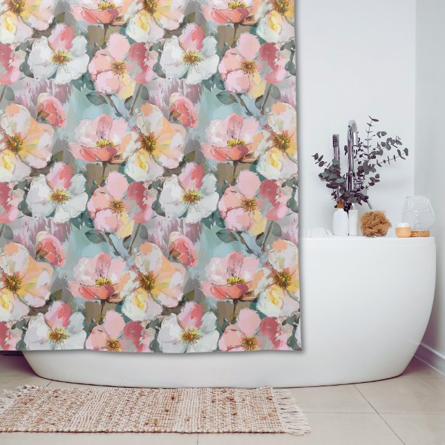 Modern Abstract Pink Roses Shower Curtain (Creator Uploaded)