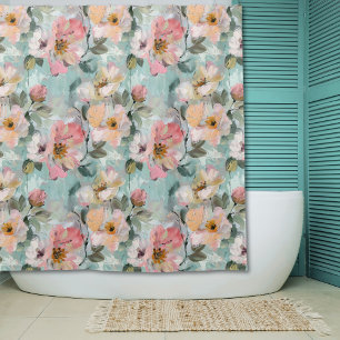 Modern Abstract Pink Roses Shower Curtain