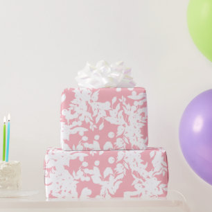 Modern Abstract Pink White Floral Wrapping Paper