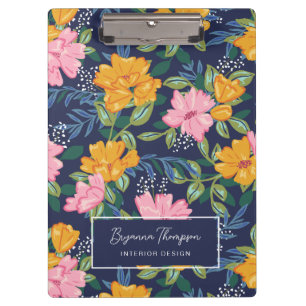 Modern Abstract Pink & Yellow Floral Pattern Clipboard