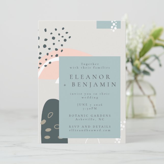 Modern Abstract Playful Pastel Abstract Wedding Invitation (Standing Front)