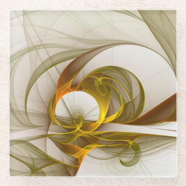 Modern Abstract Precious Metal Colours Fractal Glass Coaster (Front)