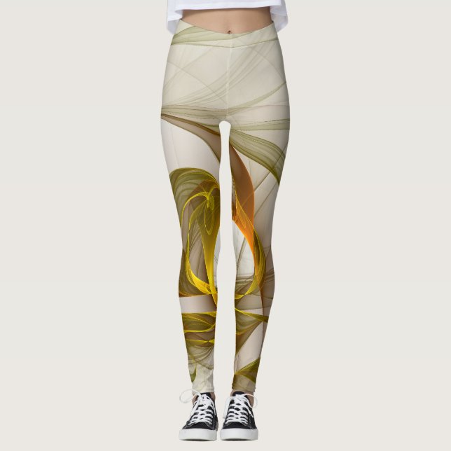 Modern Abstract Precious Metal Colours Fractal Leggings (Front)