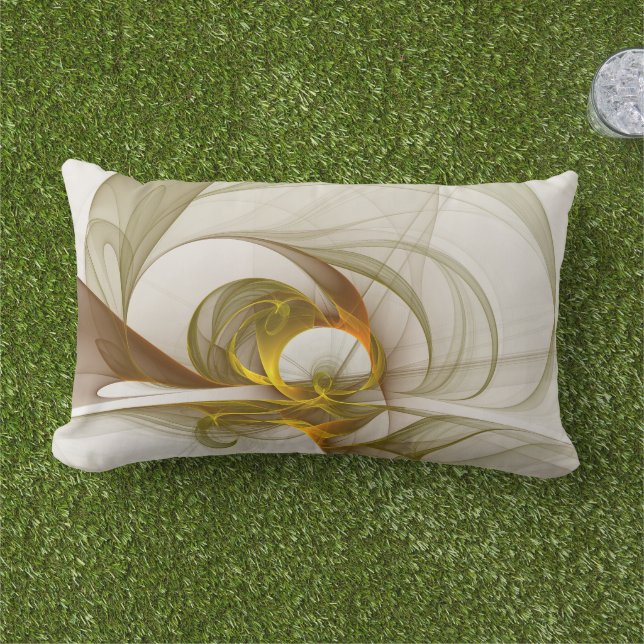 Modern Abstract Precious Metal Colours Fractal Lumbar Cushion (Grass)
