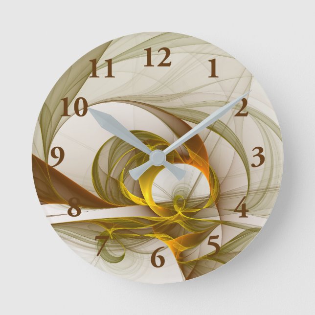 Modern Abstract Precious Metal Colours Fractal Round Clock (Front)