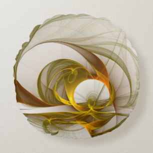 Modern Abstract Precious Metal Colours Fractal Round Cushion