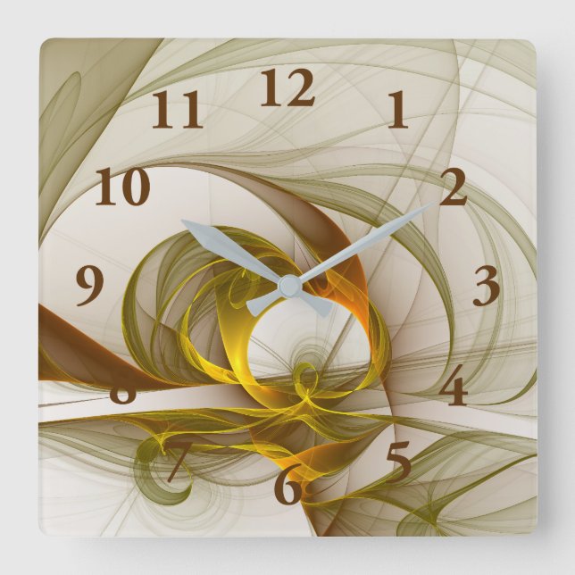 Modern Abstract Precious Metal Colours Fractal Square Wall Clock (Front)