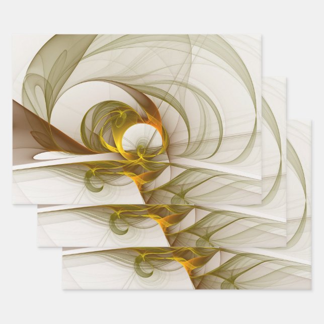Modern Abstract Precious Metal Colours Fractal Wrapping Paper Sheet (Set)
