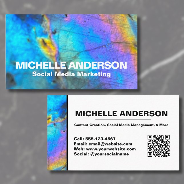 Modern Abstract Professional Colourful Business Card (Social Media Modern Trendy Crystal Colorful Stone Business Card)