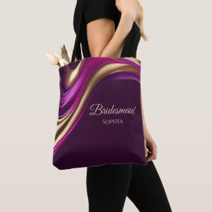 Modern Abstract-Purple Fuchsia and Gold-Bridesmaid Tote Bag