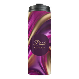 Modern Abstract-Purple Fuchsia Gold-Bride- Thermal Tumbler