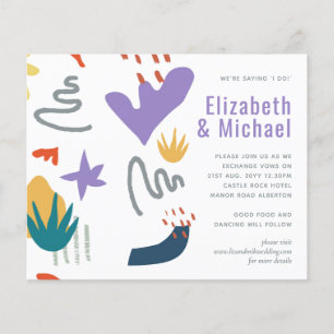 Modern Abstract Purple Green Orange Wedding Invite