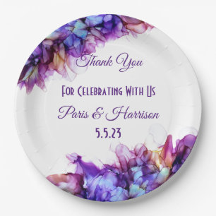 Modern Abstract Purple Haze Alcohol Ink  Wedding  Paper Plate