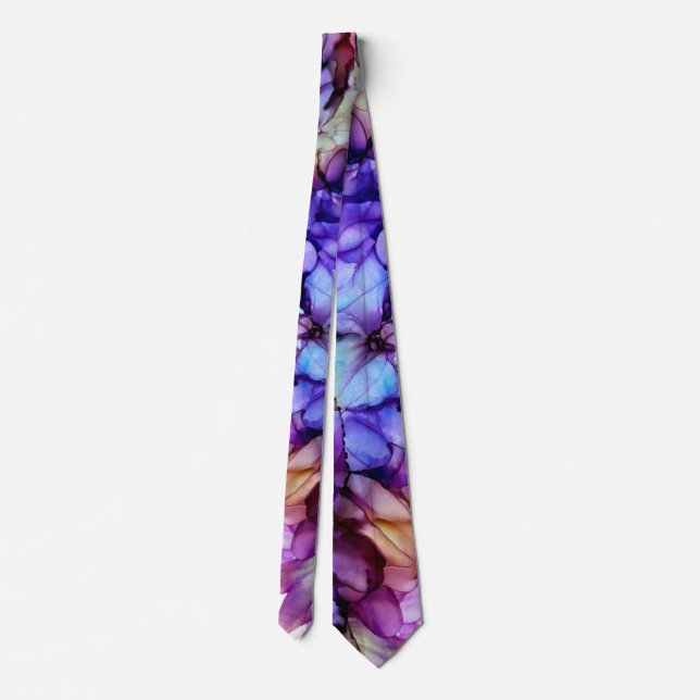 Modern Abstract Purple Haze Alcohol Ink  WeddinG Tie (Back)