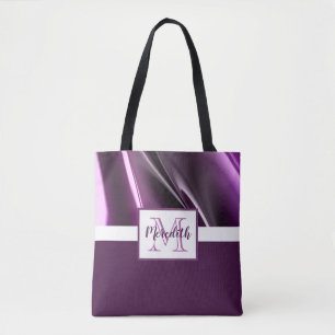 Modern Abstract Purple Name Monogram Tote Bag