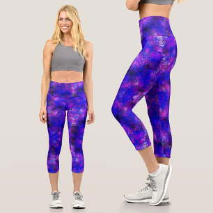 Modern Abstract Purple Paint Splatter Universe Capri Leggings