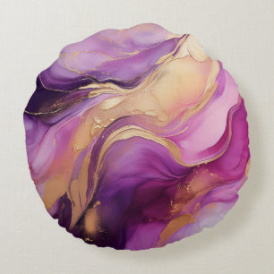 Modern Abstract Purple Pink and Gold- Round Cushion