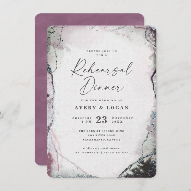 Modern Abstract Purple Wedding Rehearsal Dinner Invitation (Front/Back)