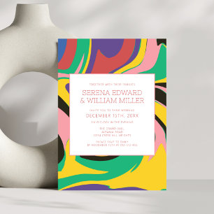 Modern Abstract Rainbow Colourful Wedding  Invitation