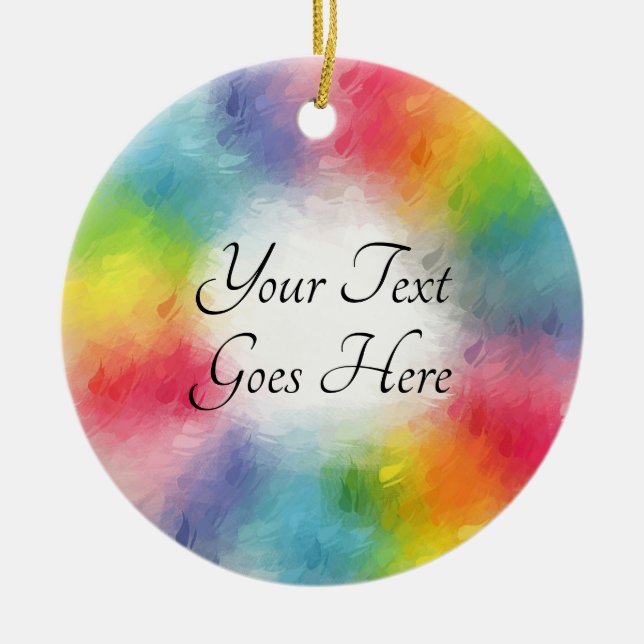 Modern Abstract Rainbow Colours Template Script Ceramic Ornament (Front)