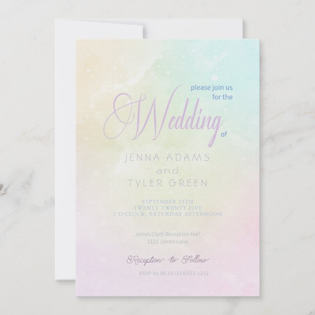 Modern Abstract Rainbow Pastel Wedding Invitation (Front)