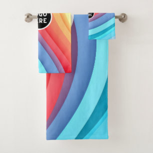 Modern Abstract Rainbow Waves with your Logo Bath Towel Set