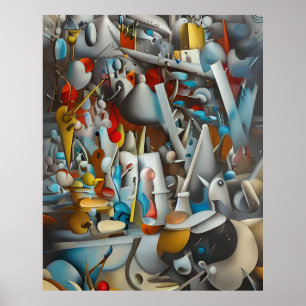 Modern Abstract read blue black yellow white  Poster