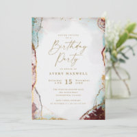 Modern Abstract Red Aqua & Gold Birthday Party