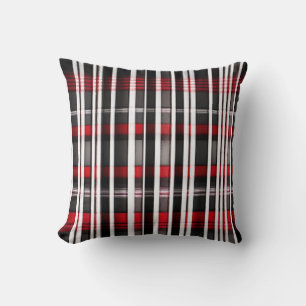 Modern Abstract Red Black Plaid Collection Cushion