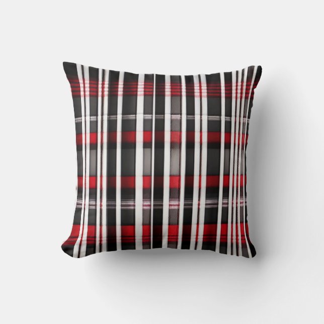 Modern Abstract Red Black Plaid Collection Cushion (Front)
