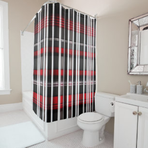 Modern Abstract Red Black Plaid Collection Shower Curtain
