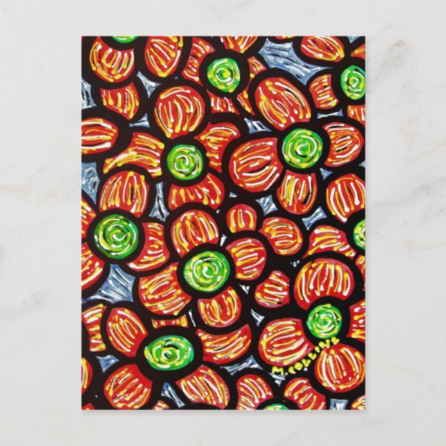 Modern Abstract Red Flowers Postcard (Front)