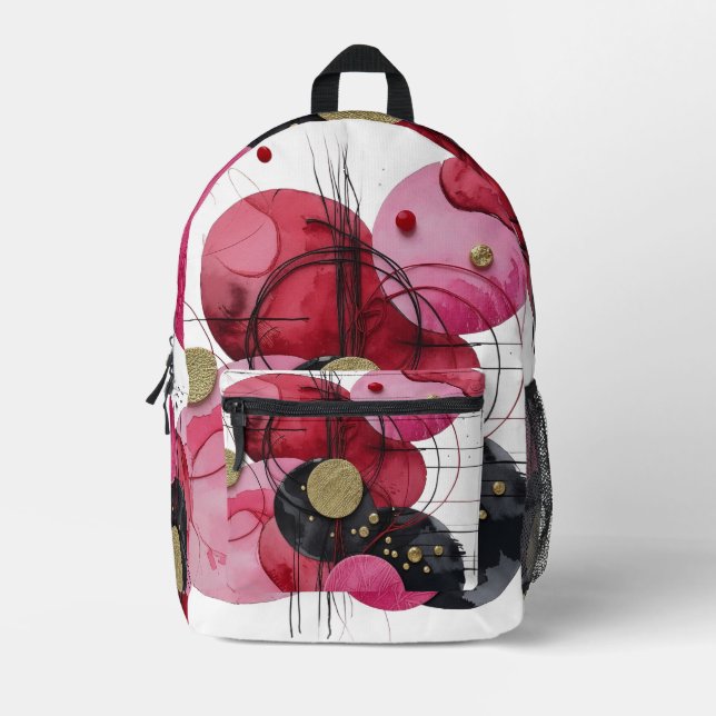 Modern Abstract Red & Gold Circle Art Backpack (Front)
