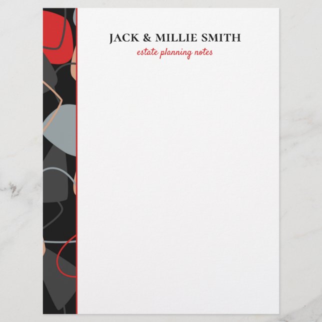 Modern Abstract Red, Grey and Black Important Lett Custom Letterhead (Front)